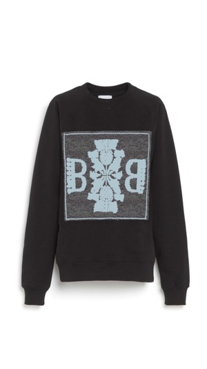 BARRIE -Cotton sweatshirt with cashmere B logo patch-: DERBY GREY/CELESTE