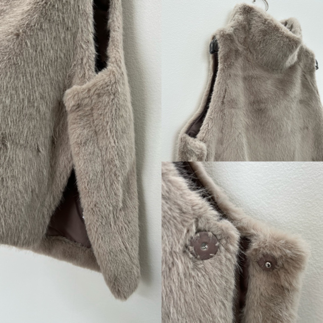 サイドボタンハイネックファーvest/ベージュ
