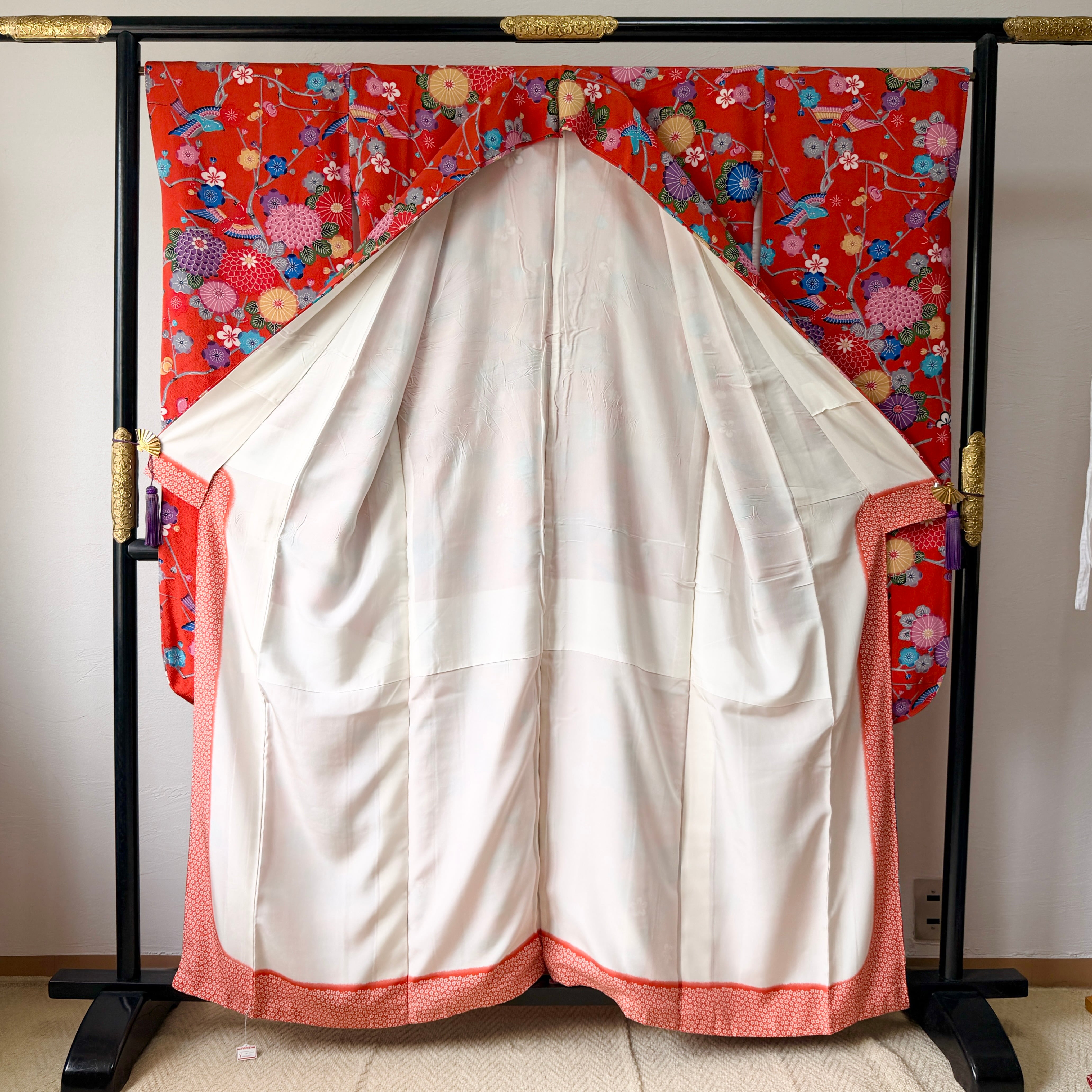振袖】琉球紅型 赤地 花鳥文様 総柄振袖 成人式 卒業式 結婚式 華やか