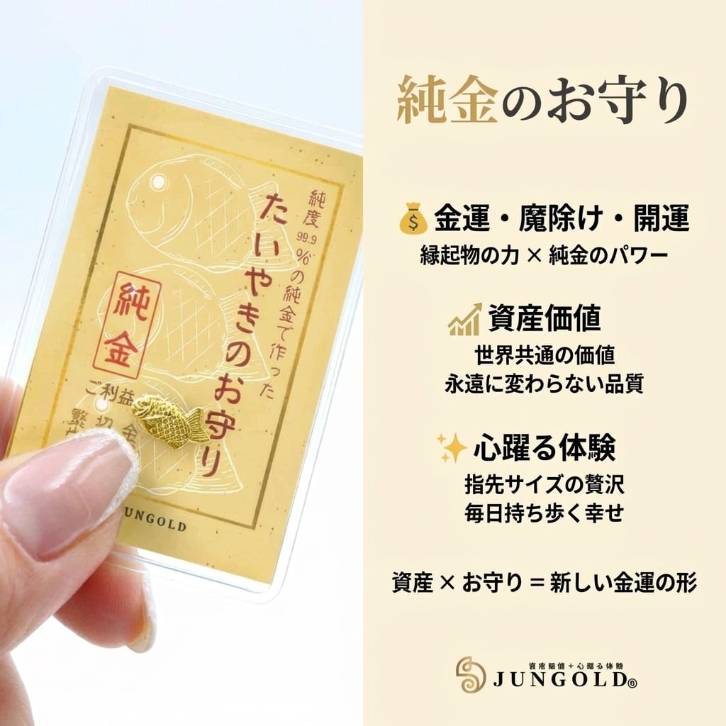 在庫あり】純金 たい焼き モチーフ 約0.3g お守り 【RNP00148