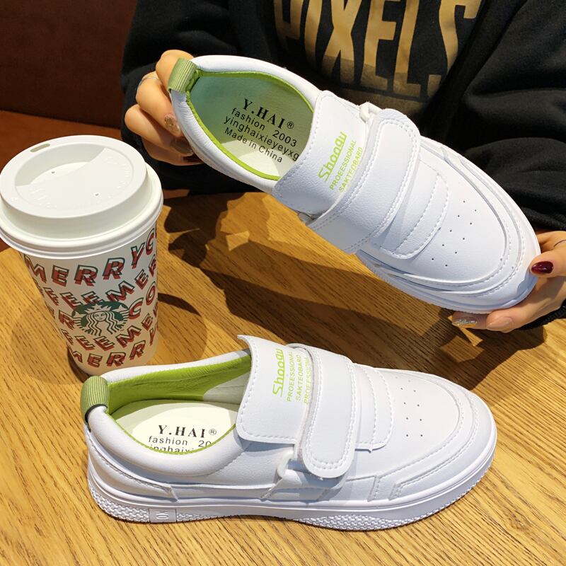 小さな白い靴ベルクロ女性の野生の学生2020新しい春のバージョンのボードシューズulzzangフラットキャンバスシューズ 部族の婦人靴0962679