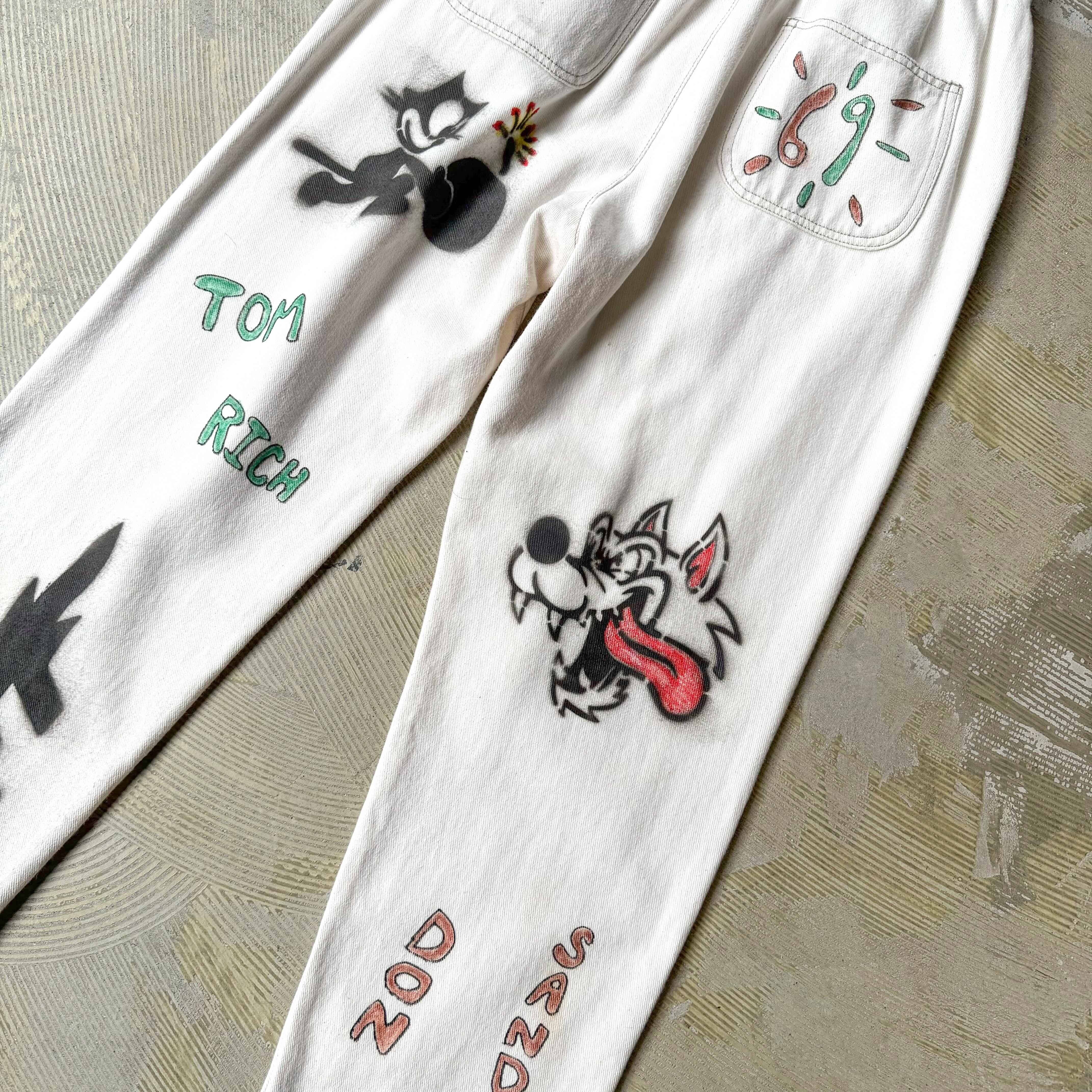 HAND PAINTED ART STENCIL MEMORIAL DENIM PANTS / ハンド ペイント