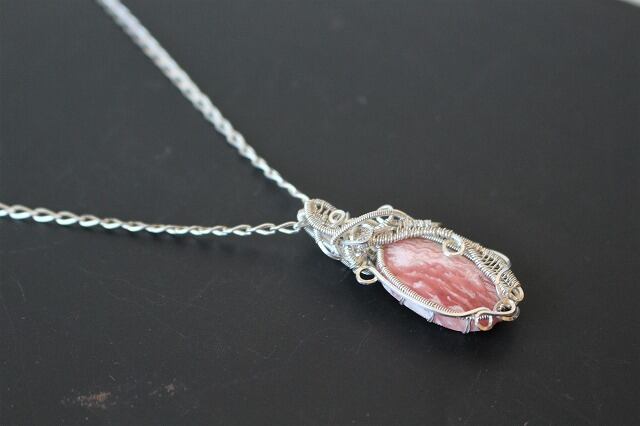 Rhodochrosite silver925 wirewrapping pendant