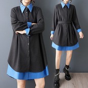 レイヤード風 配色 シャツワンピース  00130