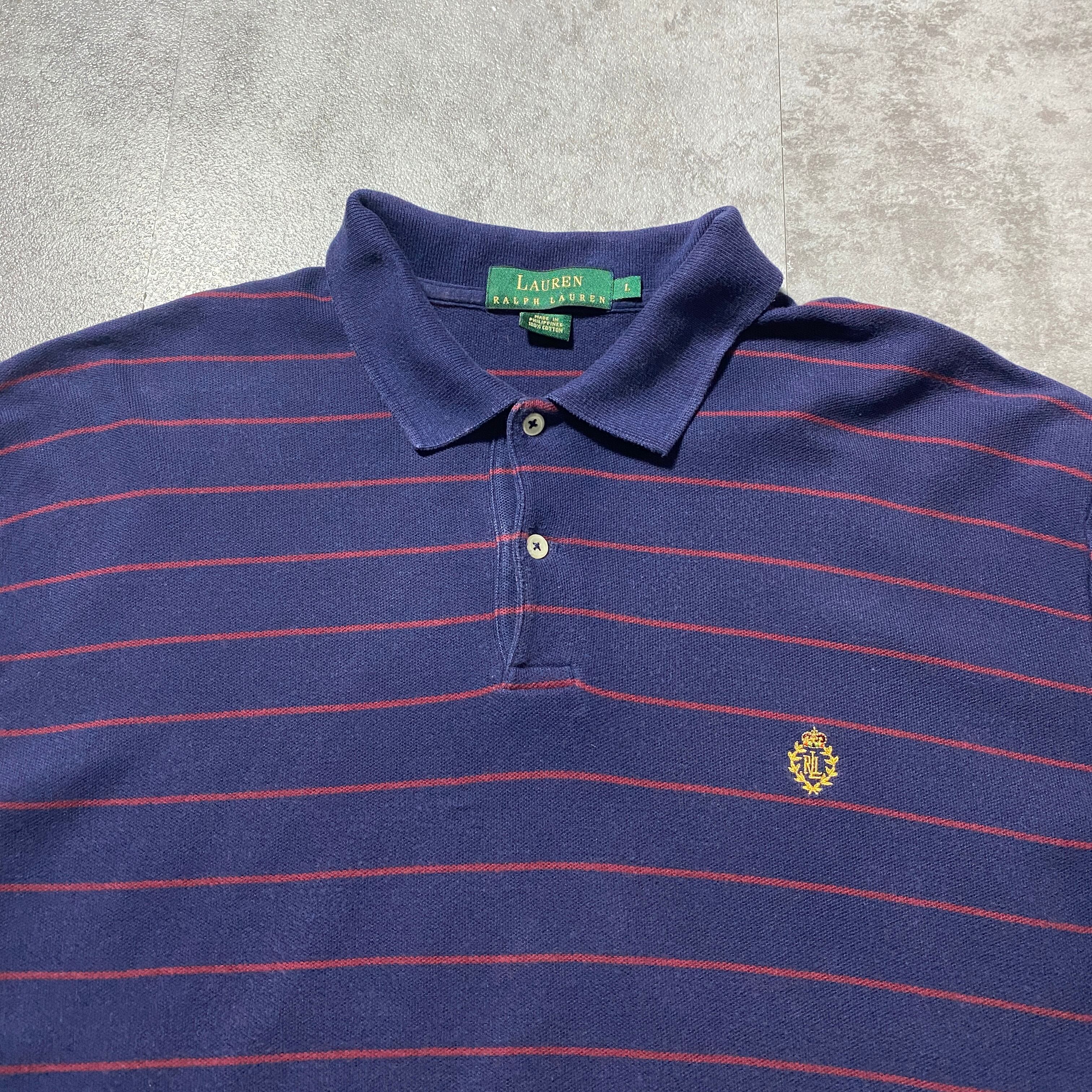 POLO 90s POLO ポロラルフローレン 刺繍ロゴ ボーダー 半袖 ポロシャツ 