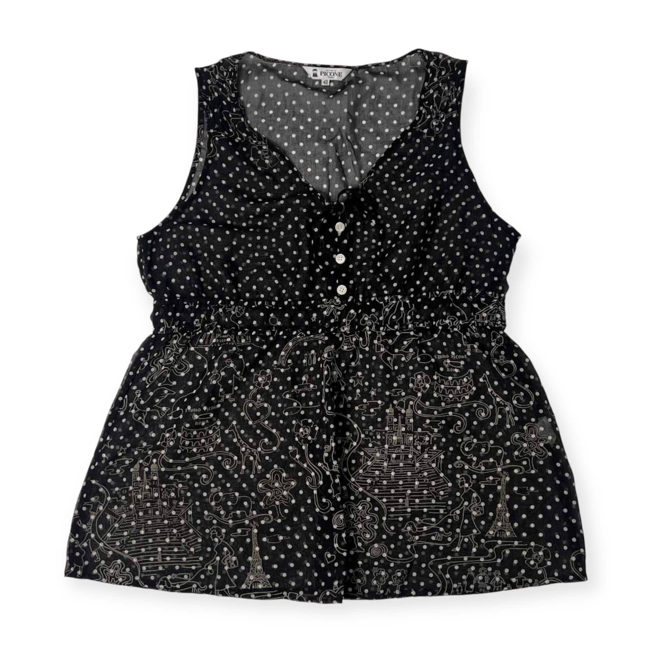 STUDIO PICONE ROMA ピッコーネ ドット ノースリーブ シースルーシャツ ブラウス 42/ブラック系 レディース