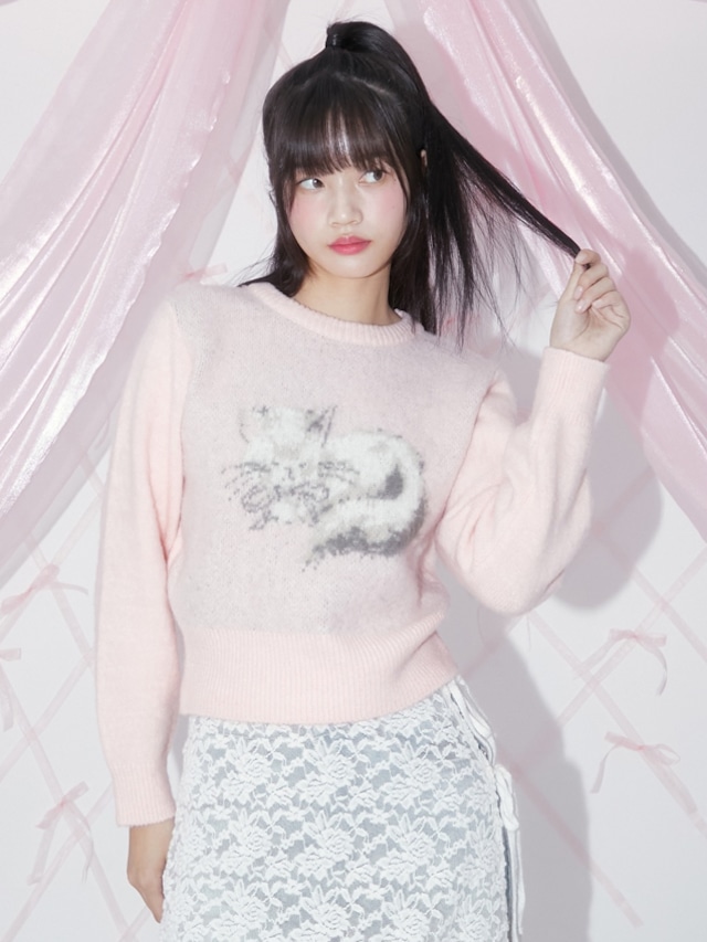 [MARGARIN FINGERS] BRUSH KITTY PULLOVER (LIGHT PINK) 正規品  韓国 ブランド 韓国ファッション 韓国代行 マーガリンフィンガーズ 日本 店舗