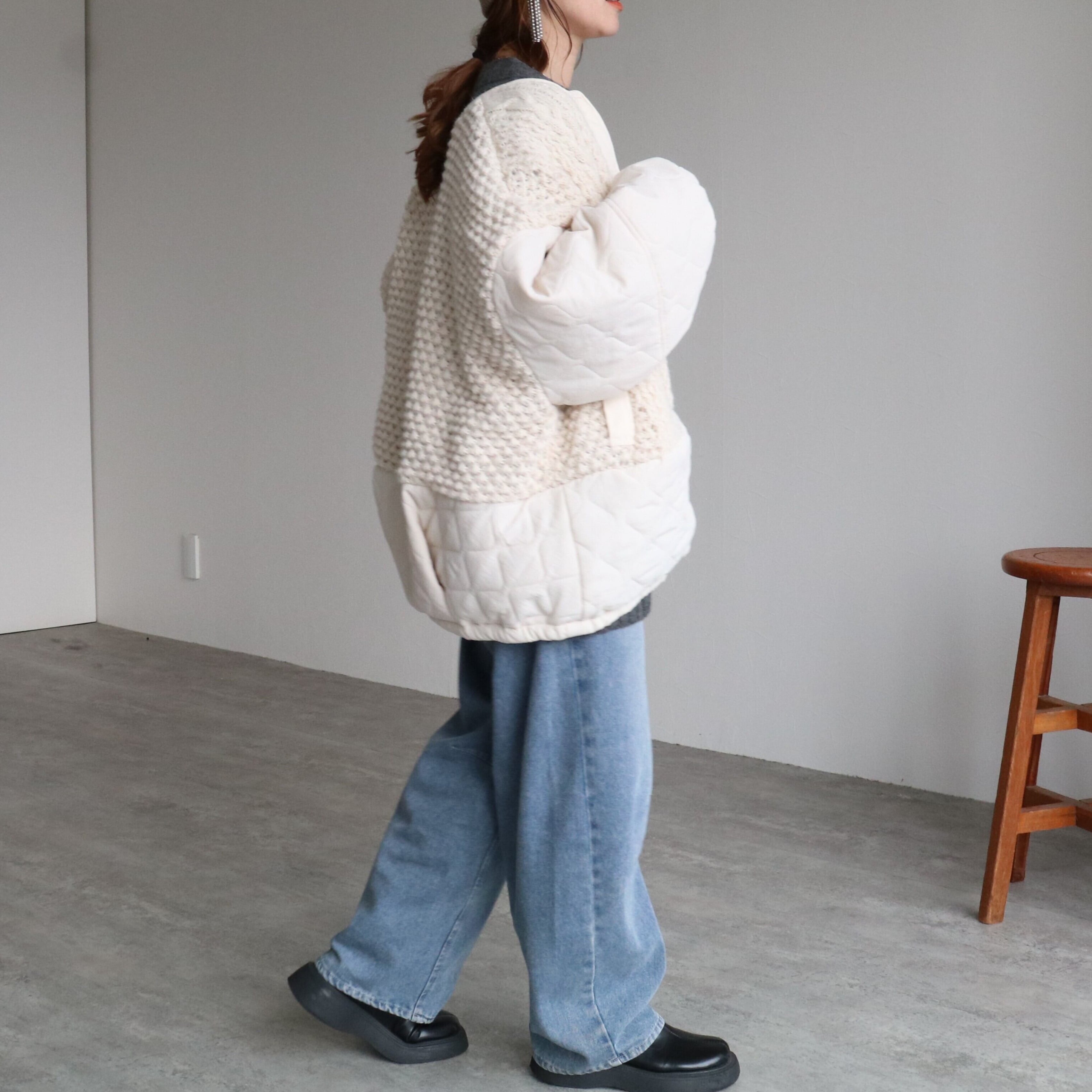 ケーブルニット×キルティングボリュームブルゾン【an-e251645-z】宅配