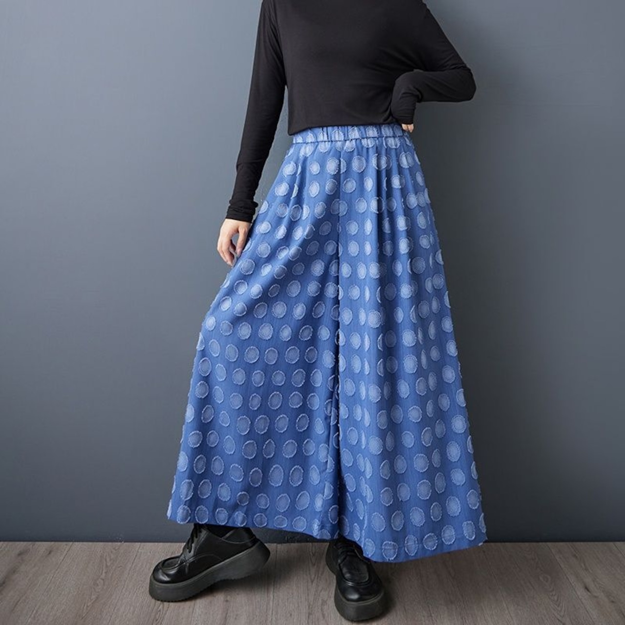 ドット柄 ワイドレッグパンツ 00011