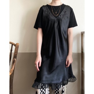 Black Satin Sheer Ruffle Camisole Dress