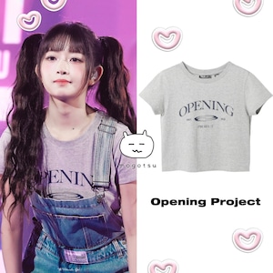 条件付き数量限定トレカ付き!★IVE レイ 着用!!【OPENING PROJECT】W Cropped Serifs Lettering Half T Shirt - Grey