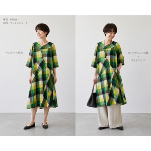 【最新作】綿麻ブロックチェックワンピース【262-7171】Block check dress