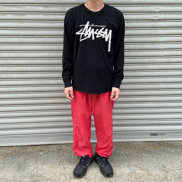 STUSSY ステューシー　ロゴプリントロンT ショーンフォント　ブラック　M