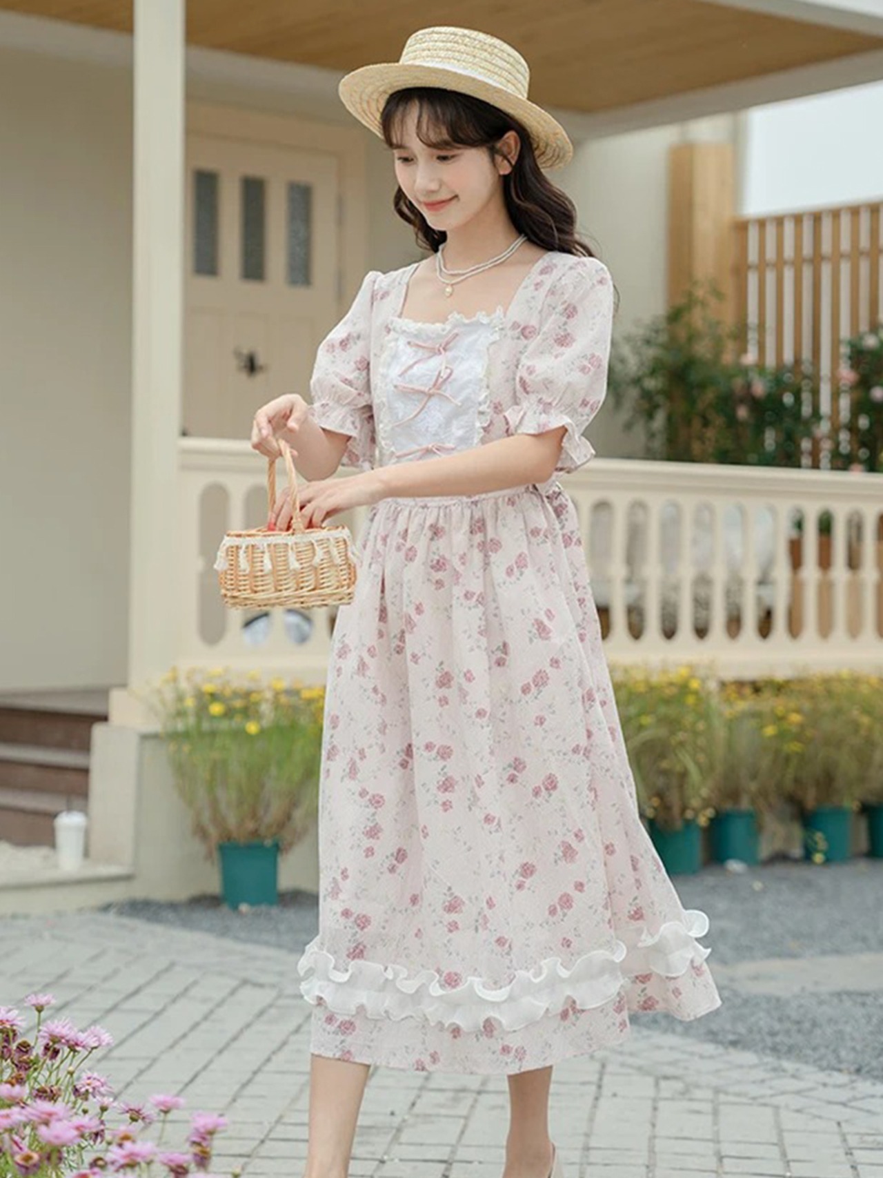 【0025】Frilled Ribbon Cute A-Line Short Sleeve Dress