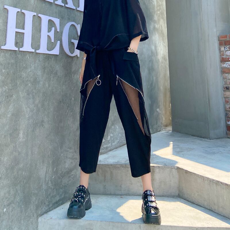 パンツ レディース薄手サマールーズハイウェストウェストジッパー 大きめサイズ 夏物 ステッチ ラブタオタオダレンハウス29784009317