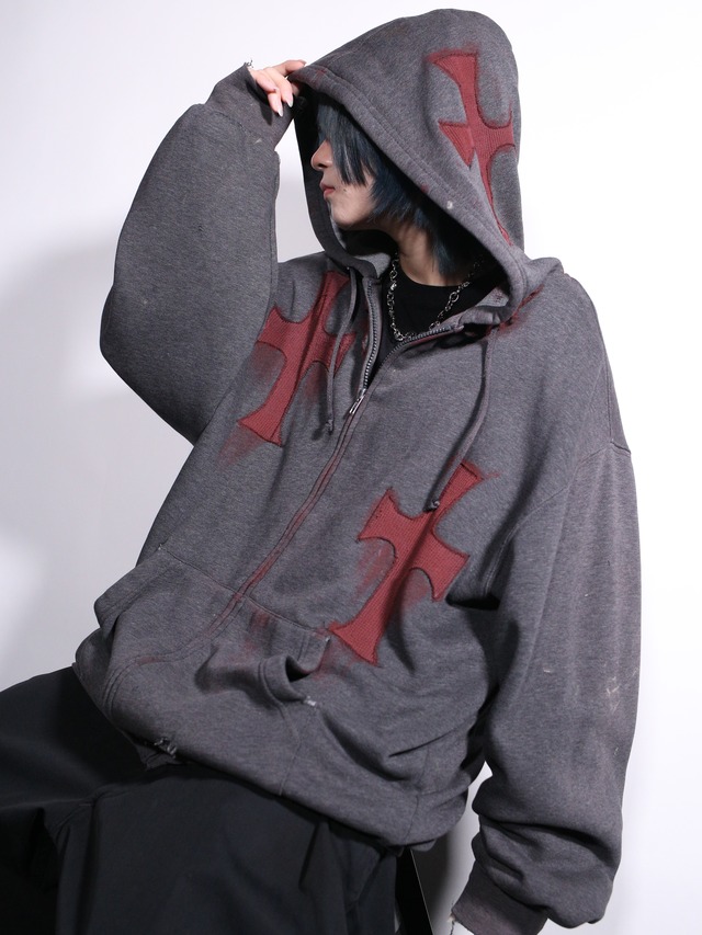 REMAKE /  blood cross design zip-up foodie