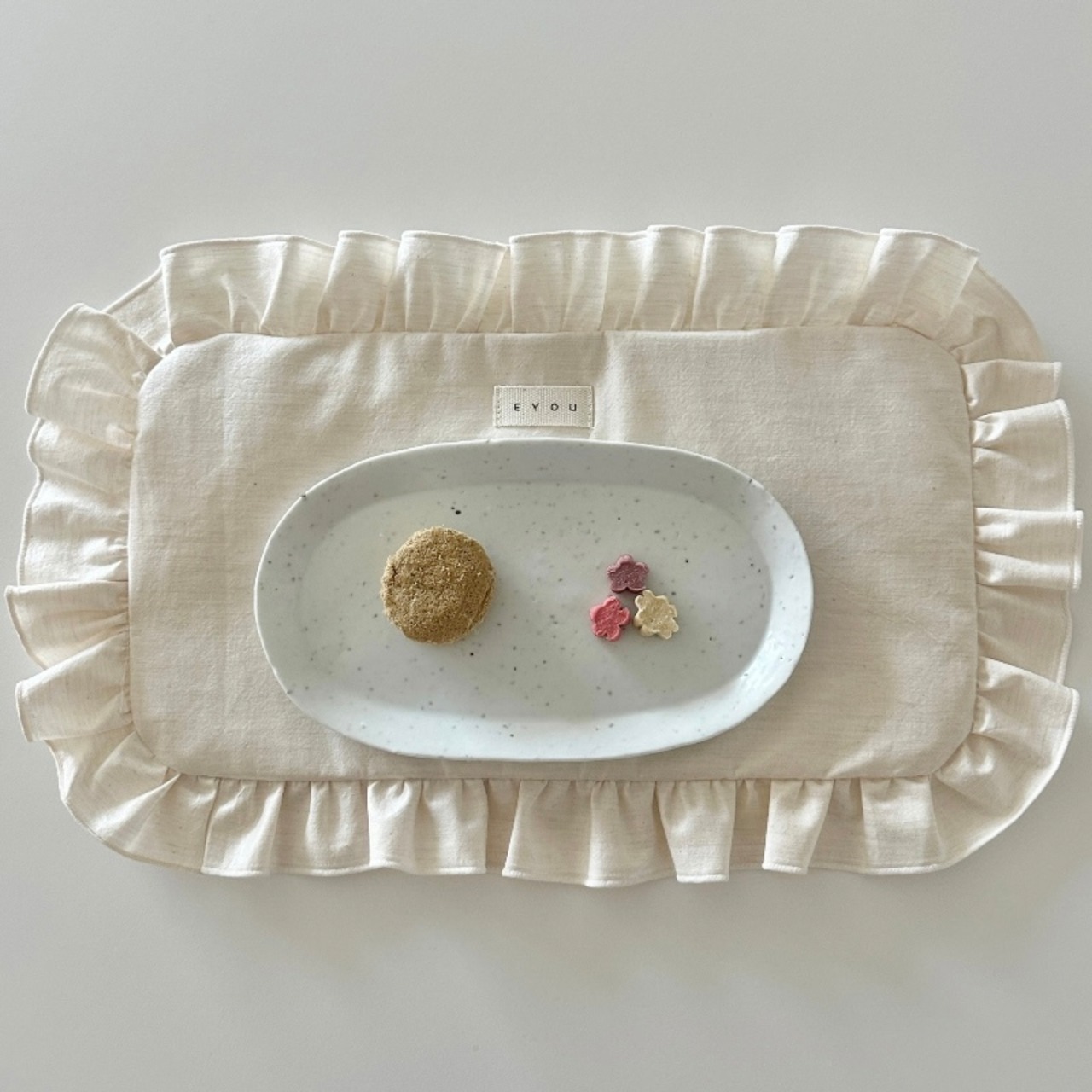 【即納】フリル ミールマット｜ナチュラルリネン - 2