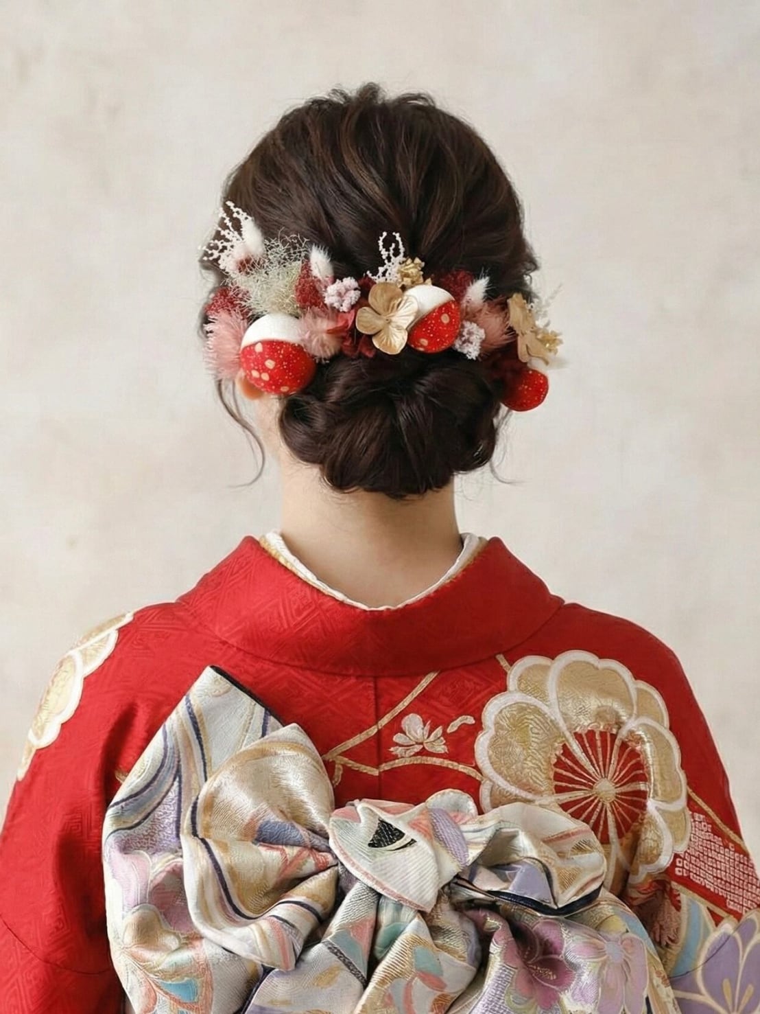 【ちりめん和玉 ワインレッド】髪飾り 振袖 成人式 k-0164