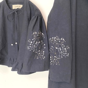 [ 親子セット ] カスミソウ刺繍ライトコート -dark navy- 梅雨寒軽量アウター