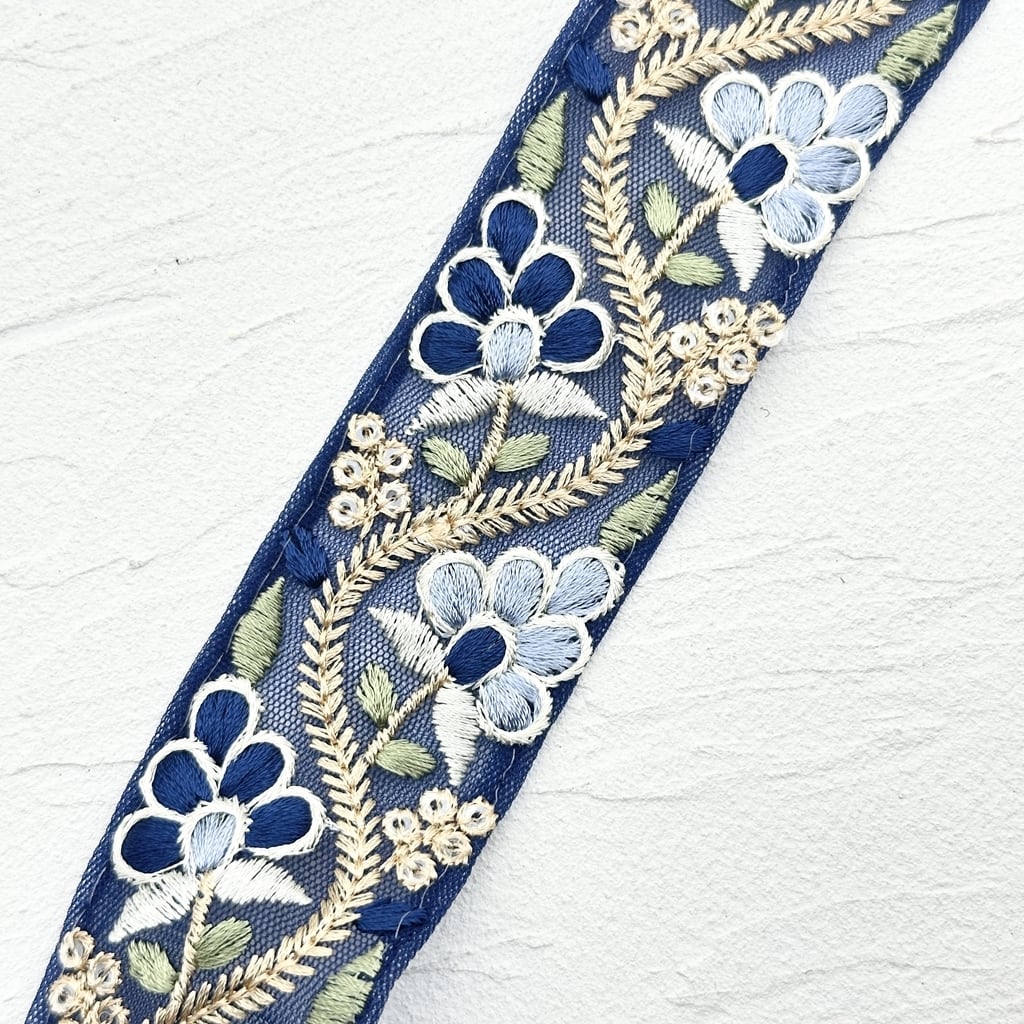 グレープ [ブルー]インド刺繍リボン※2mカット済み有り 2895 | インド