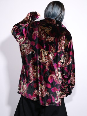 "DENIM & Co" arabesque pattern beautiful velours shirt