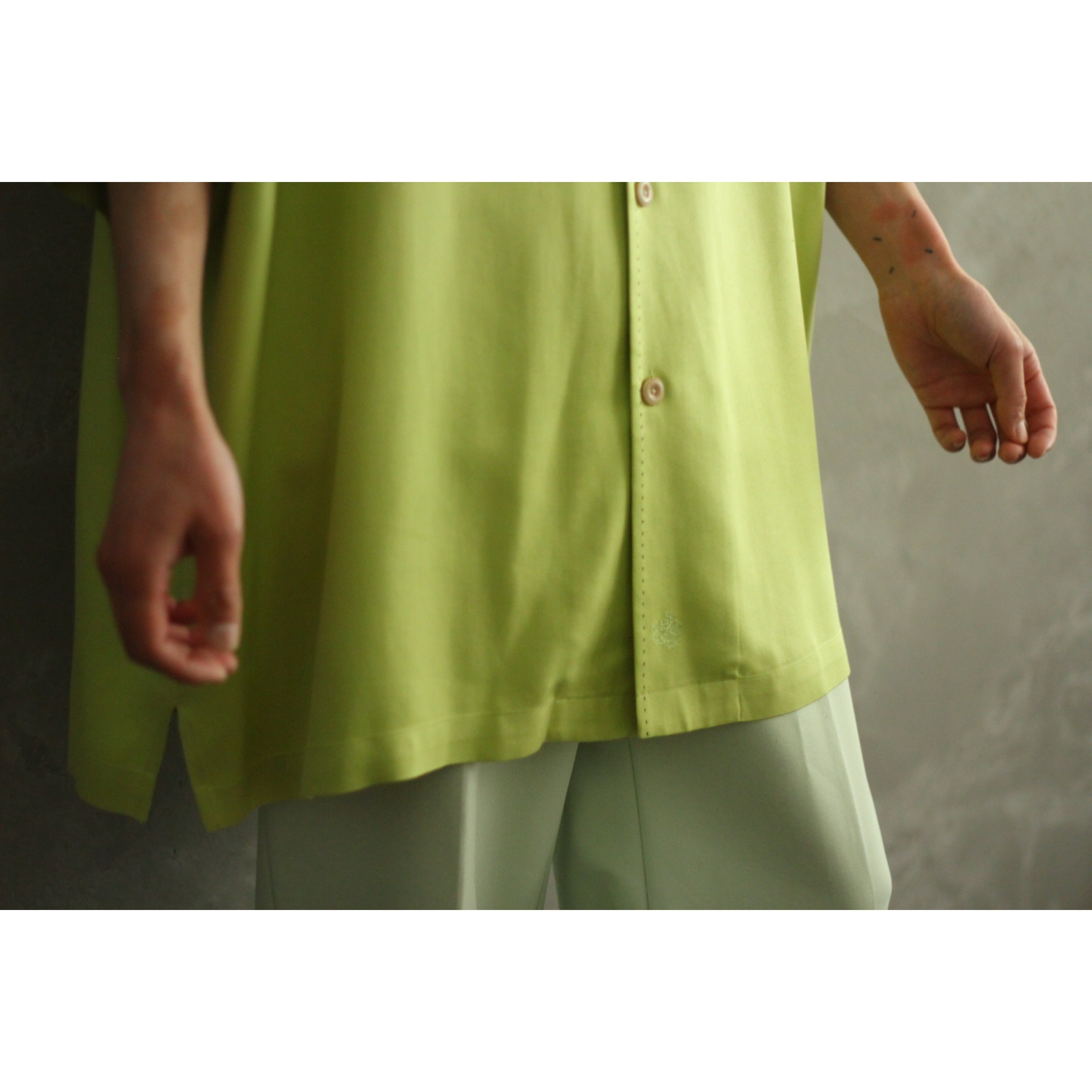 S/S シルク ライムグリーン オープンカラーシャツ オーバーサイズ 【OT