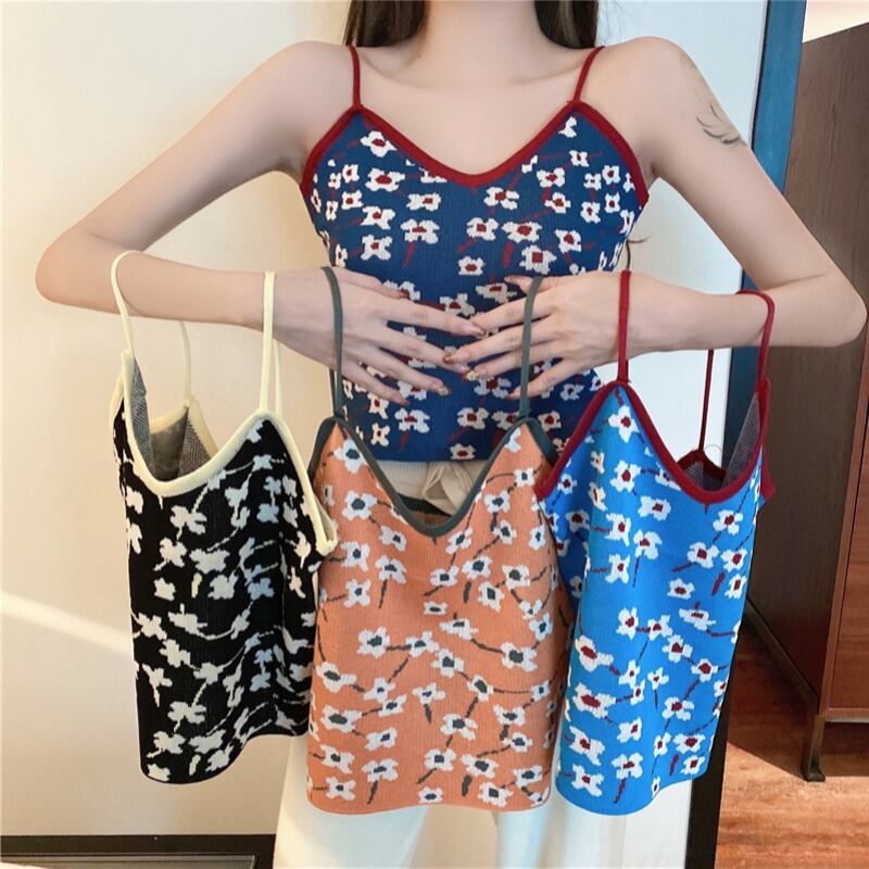 スタンダードFlowerデザイン ニットレッドルーズ薄手 レトロ フラワーデザイン YY-ファッション44924795511