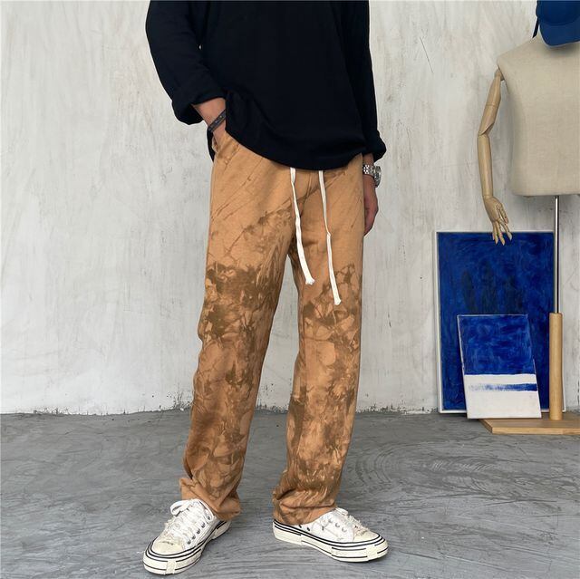 【予約販売】スエットパンツ メンズ ボトムス タイダイ柄 シンプル キャメル スタイリッシュ こなれ感 カジュアル 韓国 トレンド BTS 春 夏 秋 S/M/L/XL