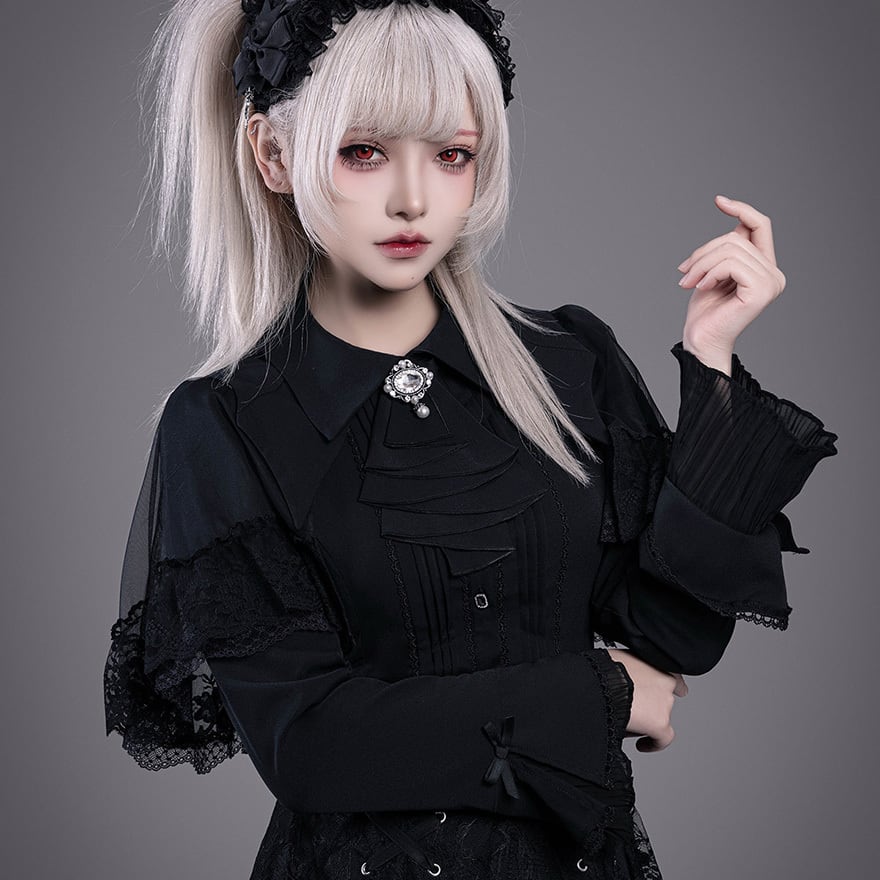 ゴスロリ ケープブラウス 黒レース クラシカルデザイン｜WithU
