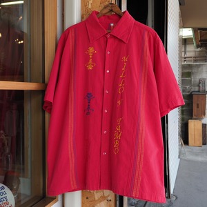 70’s〜 South America Embroidered S/S Shirt XL 刺繍 半袖シャツ