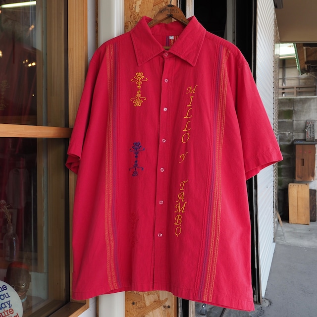 70’s〜 South America Embroidered S/S Shirt XL 刺繍 半袖シャツ