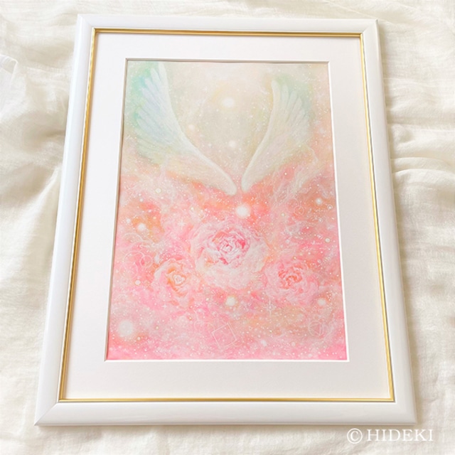 天使の絵「降り注ぐ愛のヒカリ」天使のアクリル画原画