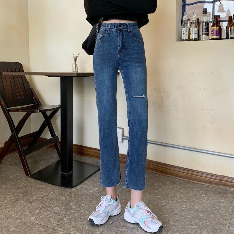 パンツ スプリングオータムハイウェストスリムジーンズ 春物 秋物 試着室15380844399