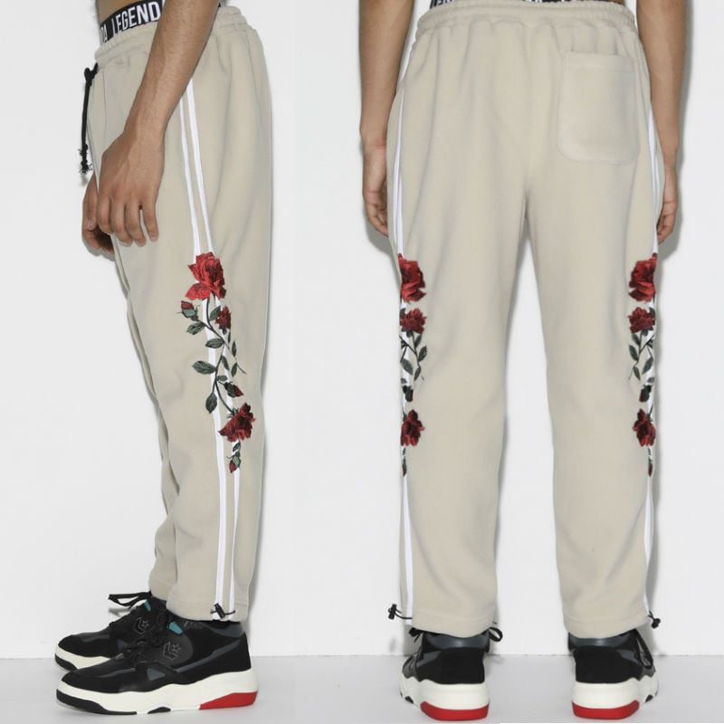 LEGENDA レジェンダ Rose Embroidery Side line Fleese Pants フリース ラインパンツ メンズ カジュアル ストリート 薔薇 ばら ローズ 刺繍 ジャージパンツ 50％OFF】LEGENDA【レジェンダ】Rose Embroidery Side line Fleese