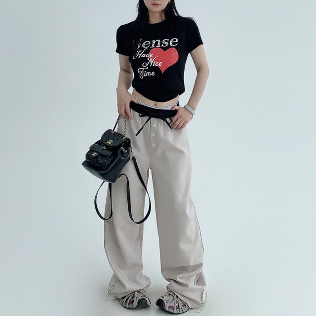 button design waist collar sweatpants　ボタンデザインウエストカラースウェットパンツ　J1143