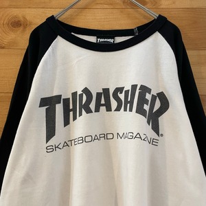 【THRASHER】7部袖 ベースボールTシャツ ロゴ Lサイズ スラッシャー US古着 アメリカ古着