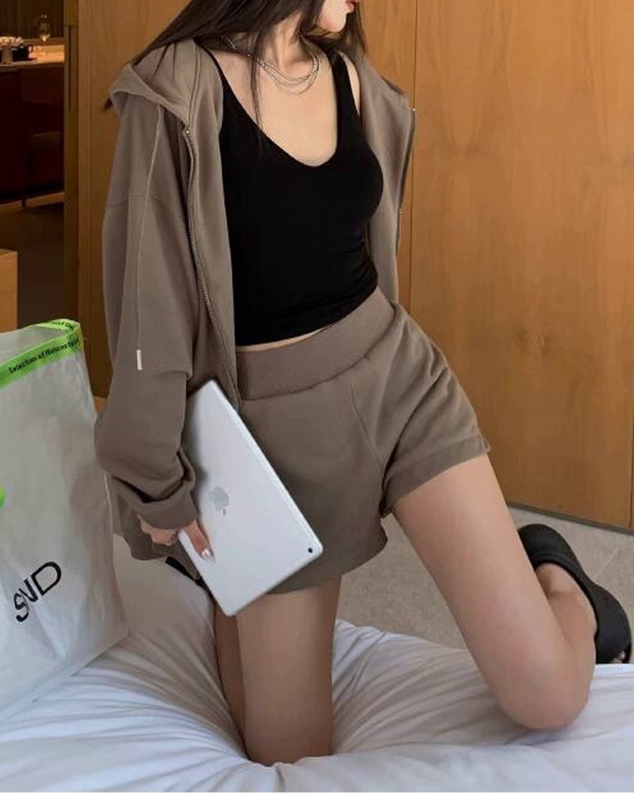 スェットパーカー&ショートパンツセットアップ 2color A0162 - 2