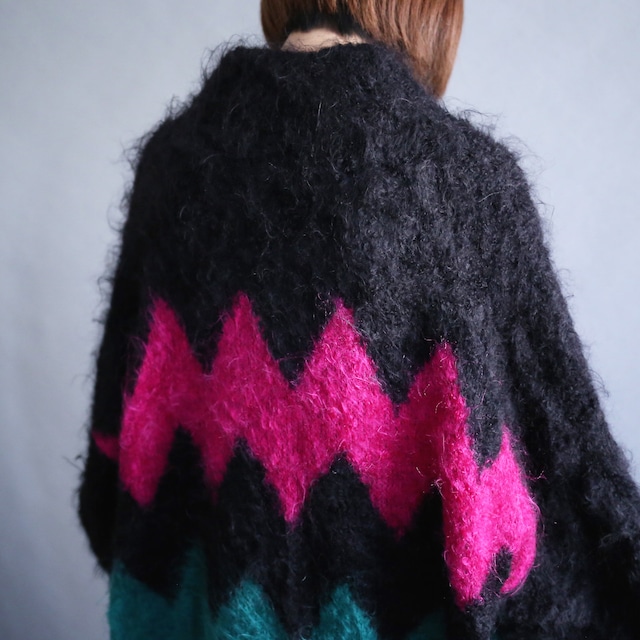 "mokemoke" psychedelic poison color pattern knit coat jacket