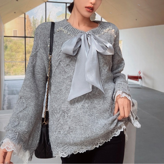 Lace layered beaded knit 00292