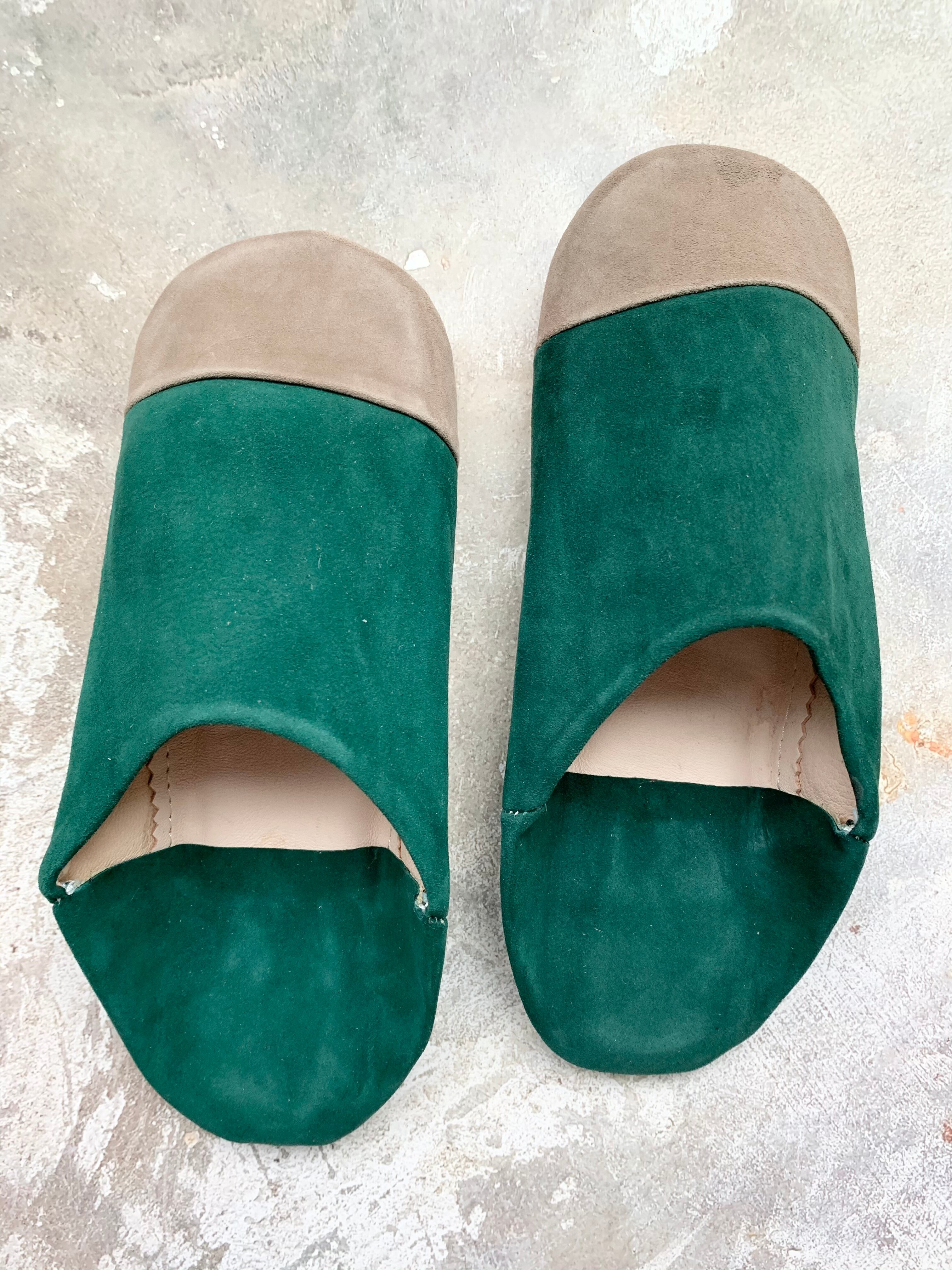 モロッコスエードバイカラーバブーシュ(グリーン)