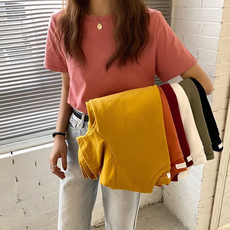 サマーベーシックラウンドネックプルオーバー カラーシャツ スタイルTシャツ レディース 夏物 Oネック 試着室20951473233