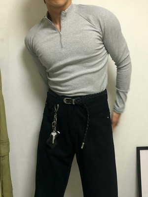 【MuscleFit】Ribbed Raglan Long Zip-Up T-Shirts (2color)