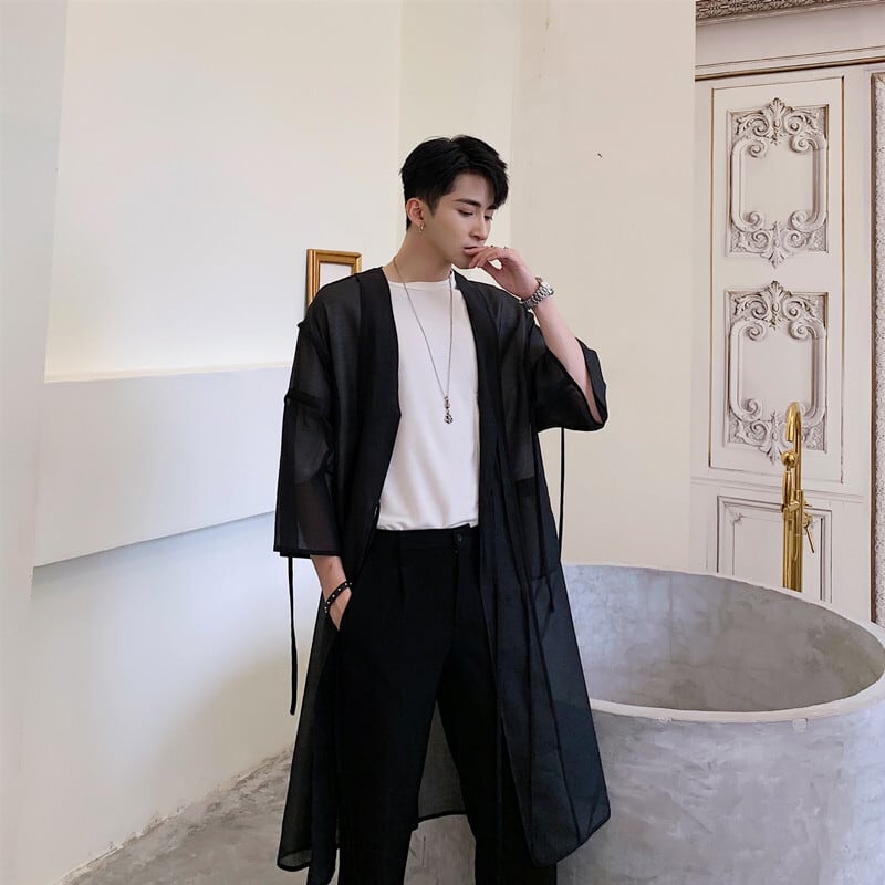 半透明 メッシュ トレンチコート ロングカーディガン ジャケット 韓国メンズファッション輸入専門bt Style