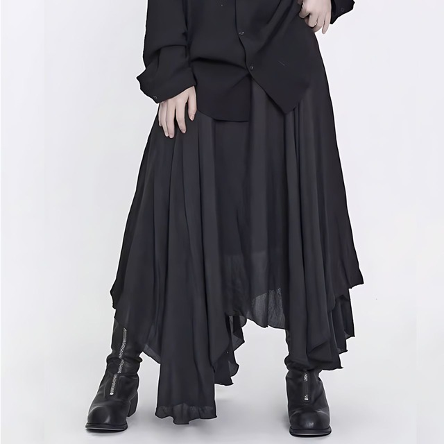 Irregular fringe hem midi skirt C0173