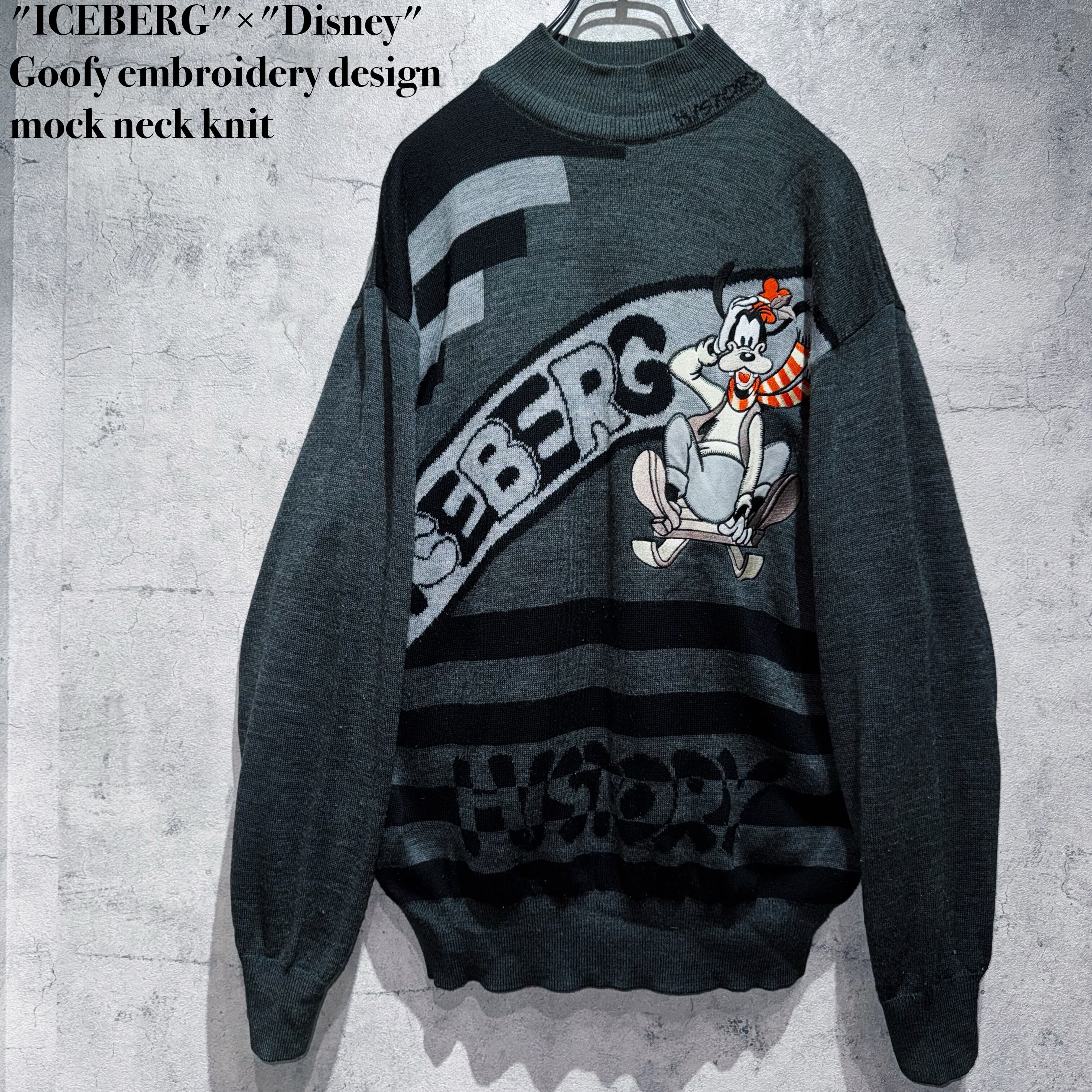 "ICEBERG"×"Disney"Goofy embroidery design mock neck knit