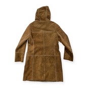 GAP ギャップ 本革 牛革 カーフスエード レザー コート 裏ボア フード付き /レディース