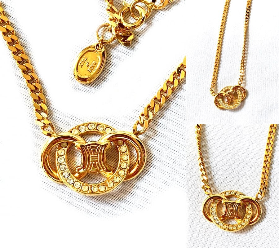 セリーヌ マカダム ネックレス 喜平 チェーン ゴールド ラインストーン