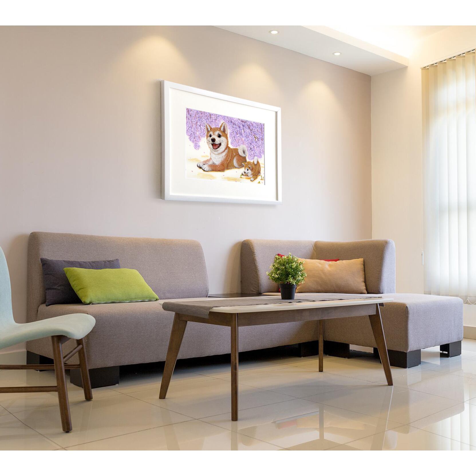 柴犬】うちの子絵画『らんまん』イラスト（額・マット付き）オリジナル