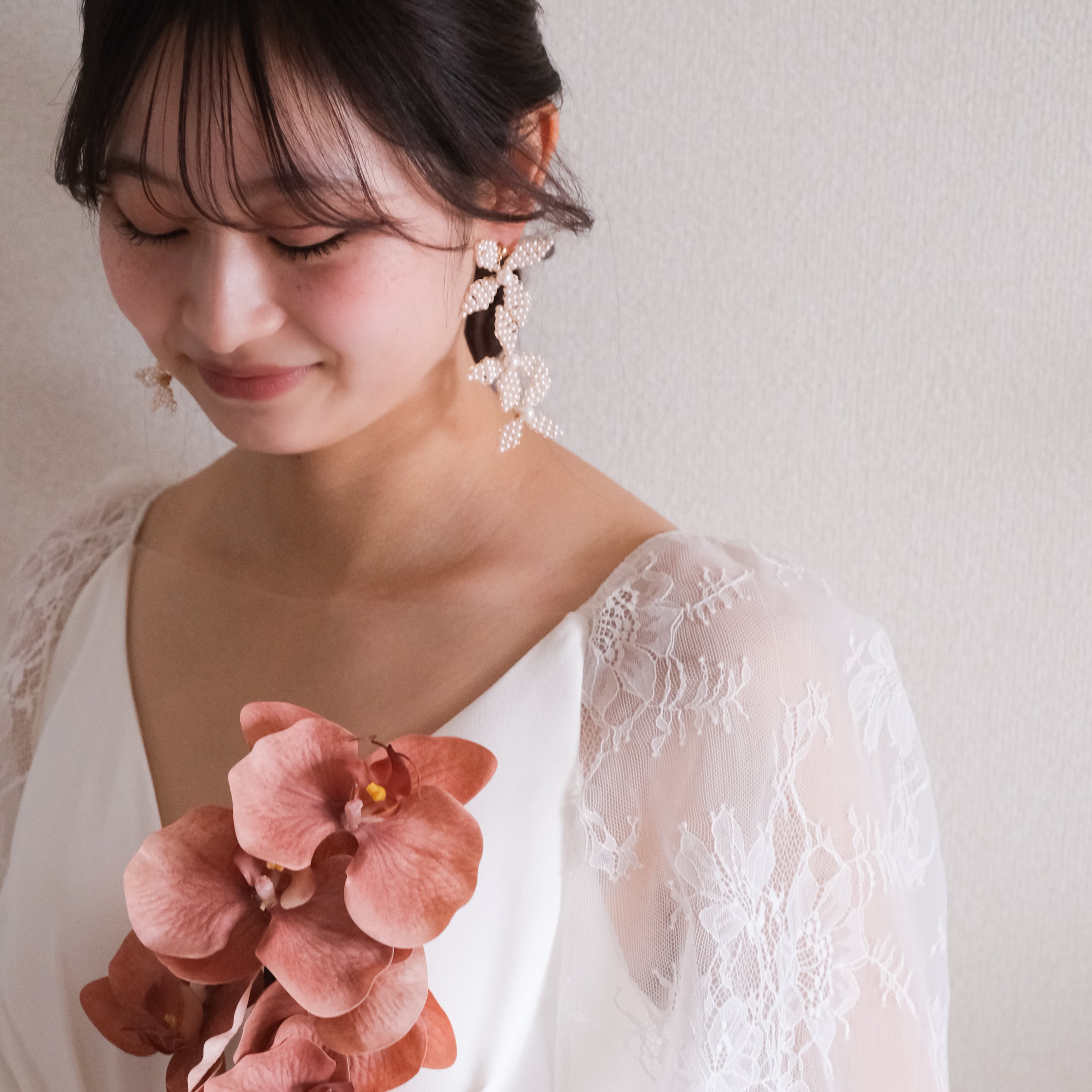 ピンク花とパールのゴールドイヤリング y11-pe146 y12-pe147【ピアス／イヤリング】パール フラワー