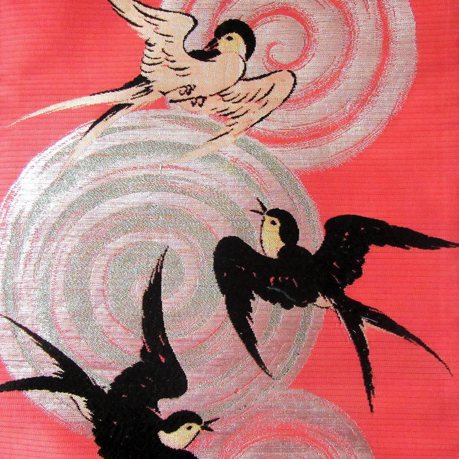 燕と渦巻き 絽 アンティーク 名古屋帯 着物 つばめ ツバメ